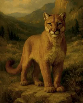 Vintage Alert Mountain Lion - Wildlife Art Prints – 8″x10″ Artwork for 11″x14″ Frame