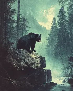 Vintage Black Bear on Cliff - Wildlife Art Prints – 8″x10″ Artwork for 11″x14″ Frame