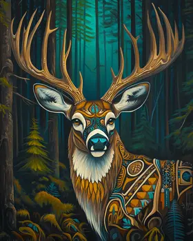 BOHO Buck Deer in Woods - Wildlife Art Prints – 8″x10″ Artwork for 11″x14″ Frame