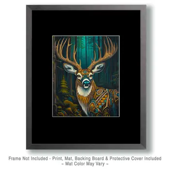 BOHO Buck Deer in Woods - Wildlife Art Prints – 8″x10″ Artwork for 11″x14″ Frame