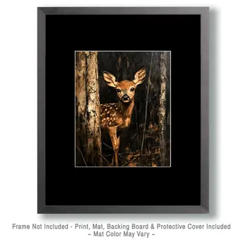 Shy Whitetail Deer Fawn - Wildlife Art Prints – 8″x10″ Artwork for 11″x14″ Frame