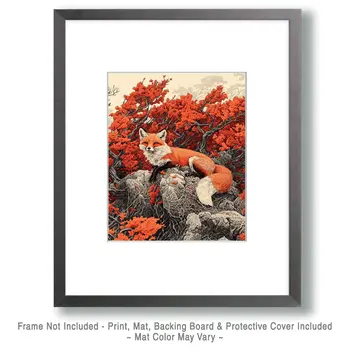 Japandi Red Fox - Wildlife Art Prints – 8″x10″ Artwork for 11″x14″ Frame