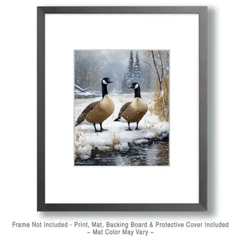 Classic Canadian Geese Pair - Wildlife Art Prints – 8″x10″ Artwork for 11″x14″ Frame