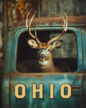 Buck in Pickup - Ohio Deer Art Prints – 8″x10″ Artwork for 11″x14″ Frame