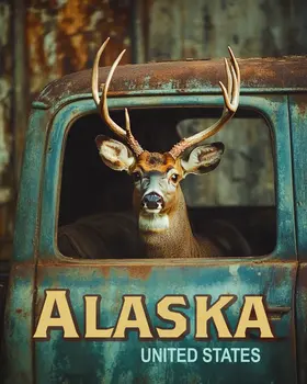 Buck in Pickup - Alaska Deer Art Prints – 8″x10″ Artwork for 11″x14″ Frame