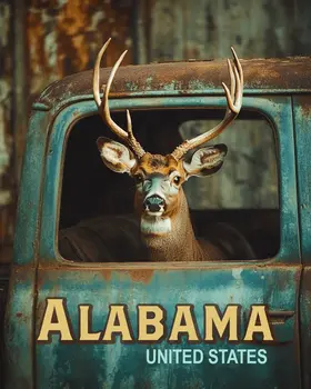 Buck in Pickup - Alabama Deer Art Prints – 8″x10″ Artwork for 11″x14″ Frame