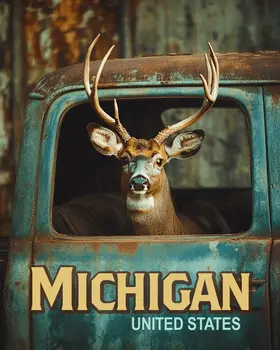 Buck in Pickup - Michigan Deer Art Prints – 8″x10″ Artwork for 11″x14″ Frame