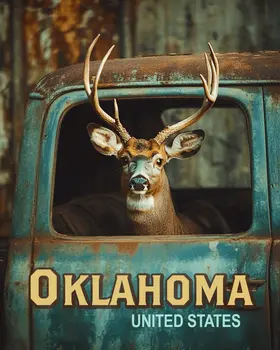 Buck in Pickup - Oklahoma Deer Art Prints – 8″x10″ Artwork for 11″x14″ Frame