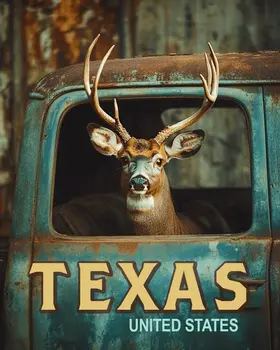 Buck in Pickup - Texas Deer Art Prints – 8″x10″ Artwork for 11″x14″ Frame