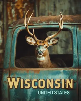 Buck in Pickup - Wisconsin Deer Art Prints – 8″x10″ Artwork for 11″x14″ Frame