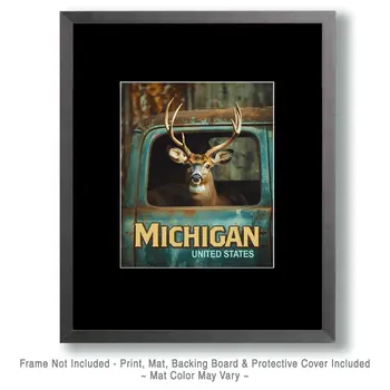 Buck in Pickup - Michigan Deer Art Prints – 8″x10″ Artwork for 11″x14″ Frame