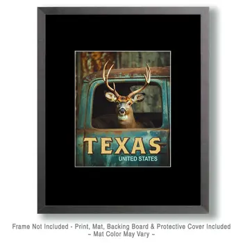 Buck in Pickup - Texas Deer Art Prints – 8″x10″ Artwork for 11″x14″ Frame
