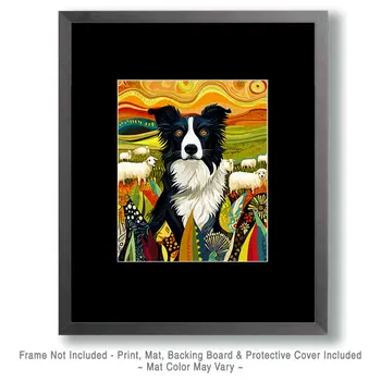 Stylized Border Collie #1 - Pet Modern Art Prints – 8″x10″ Artwork for 11″x14″ Frame