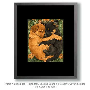 Two Puppies Sleeping - Pet Modern Art Prints – 8″x10″ Artwork for 11″x14″ Frame