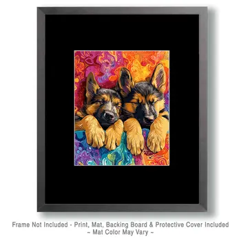 Two German Shepherd Puppies Sleeping - Pet Modern Art Prints – 8″x10″ Artwork for 11″x14″ Frame