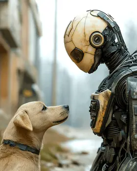 Canine Friend, or Foe? - AI Robot Art Prints - 8"x10" Artwork