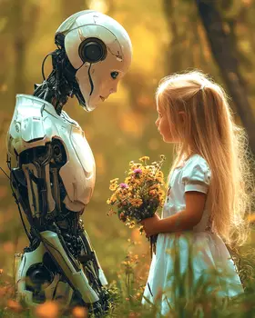 A Kind Gesture - AI Robot Art Prints - 8"x10" Artwork