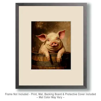 Pot-Bellied Pig Barrel - Animal Still Life Art Prints – 8″x10″ Artwork for 11″x14″ Frame