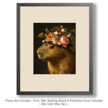 Flower-Head Capybara - Animal Still Life Art Prints – 8″x10″ Artwork for 11″x14″ Frame
