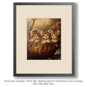 Three Ocelot Kittens in a Basket - Animal Still Life Art Prints – 8″x10″ Artwork for 11″x14″ Frame