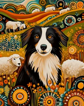 Stylized Border Collie #2 - Pet Modern Art Prints – 8″x10″ Artwork for 11″x14″ Frame