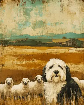 Vintage Old English Sheepdog #1 - Pet Art Prints – 8″x10″ Artwork for 11″x14″ Frame