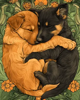 Two Puppies Sleeping - Pet Modern Art Prints – 8″x10″ Artwork for 11″x14″ Frame