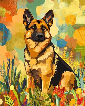 Stylized German Shepherd #2 - Pet Modern Art Prints – 8″x10″ Artwork for 11″x14″ Frame