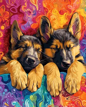 Two German Shepherd Puppies Sleeping - Pet Modern Art Prints – 8″x10″ Artwork for 11″x14″ Frame