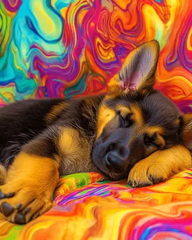 German Shepherd Puppy Sleeping - Pet Modern Art Prints – 8″x10″ Artwork for 11″x14″ Frame