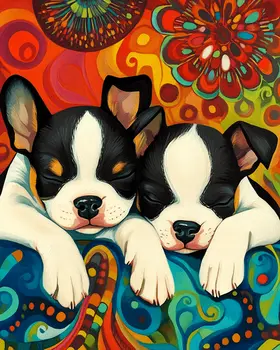 Two Boxer Puppies Sleeping - Pet Modern Art Prints – 8″x10″ Artwork for 11″x14″ Frame