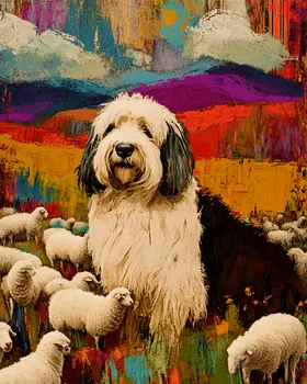 Stylized Old English Sheepdog #2 - Pet Modern Art Prints – 8″x10″ Artwork for 11″x14″ Frame