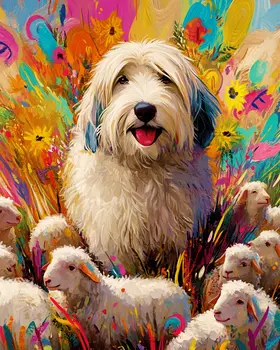 Stylized Old English Sheepdog #1 - Pet Modern Art Prints – 8″x10″ Artwork for 11″x14″ Frame