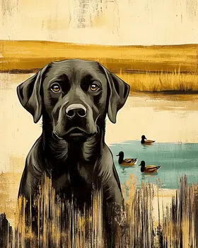 Vintage Labrador Retriever by Duck Pond - Pet Modern Art Prints – 8″x10″ Artwork for 11″x14″ Frame