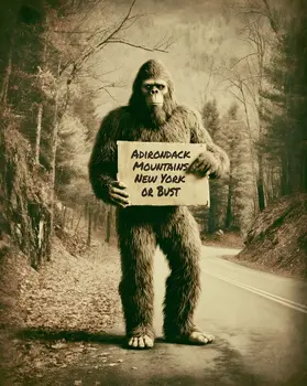 Bigfoot Hitchhiking to the Adirondacks - Cryptids  8"10" Artwork for 11"x12" Frame
