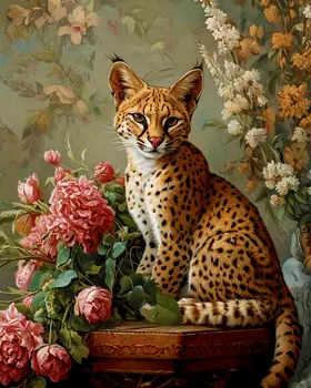 Vintage Serval - Animal Still Life Art Prints – 8″x10″ Artwork for 11″x14″ Frame