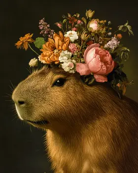 Flower-Head Capybara - Animal Still Life Art Prints – 8″x10″ Artwork for 11″x14″ Frame