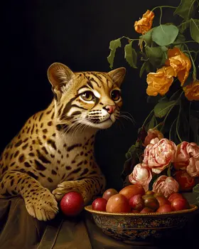Curious Ocelot - Animal Still Life Art Prints – 8″x10″ Artwork for 11″x14″ Frame