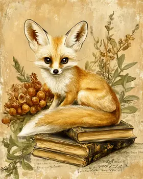 Vintage Fennec Fox - Animal Still Life Art Prints – 8″x10″ Artwork for 11″x14″ Frame