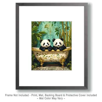 Baby Pandas in Antique Bathtub - Bathroom Wall Art Prints – 8″x10″ Artwork for 11″x14″ Frame