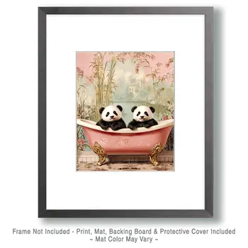 Panda Cubs in Antique Bathtub - Bathroom Wall Art Prints – 8″x10″ Artwork for 11″x14″ Frame