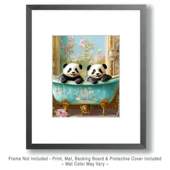 Baby Pandas in Antique Bathtub - Bathroom Wall Art Prints – 8″x10″ Artwork for 11″x14″ Frame