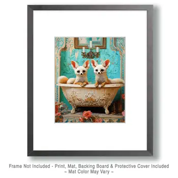 Baby Fennec Fox in Antique Bathtub - Bathroom Wall Art Prints – 8″x10″ Artwork for 11″x14″ Frame