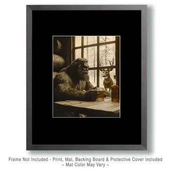 Bigfoot Watches an Buck Deer - Cryptids  8"10" Artwork for 11"x12" Frame