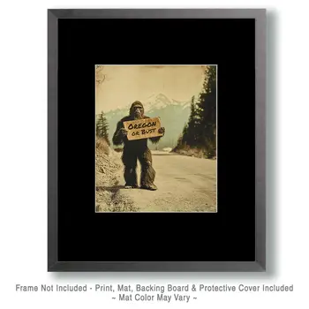 Bigfoot Hitchhiking to Oregon - Cryptids  8"10" Artwork for 11"x12" Frame