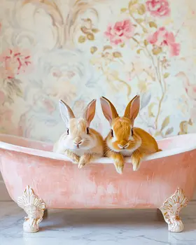 Baby Bunnies in Antique Bathtub - Bathroom Wall Art Prints – 8″x10″ Artwork for 11″x14″ Frame