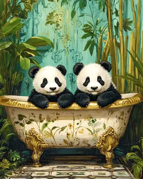 Baby Pandas in Antique Bathtub - Bathroom Wall Art Prints – 8″x10″ Artwork for 11″x14″ Frame