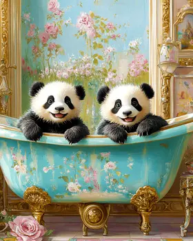 Baby Pandas in Antique Bathtub - Bathroom Wall Art Prints – 8″x10″ Artwork for 11″x14″ Frame