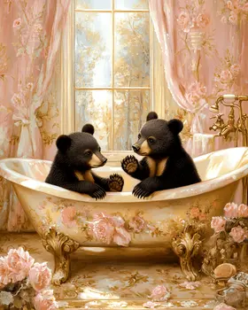 Bear Cubs in Antique Bathtub - Bathroom Wall Art Prints – 8″x10″ Artwork for 11″x14″ Frame