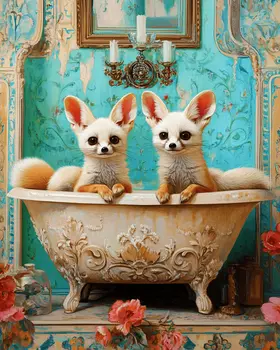 Baby Fennec Fox in Antique Bathtub - Bathroom Wall Art Prints – 8″x10″ Artwork for 11″x14″ Frame